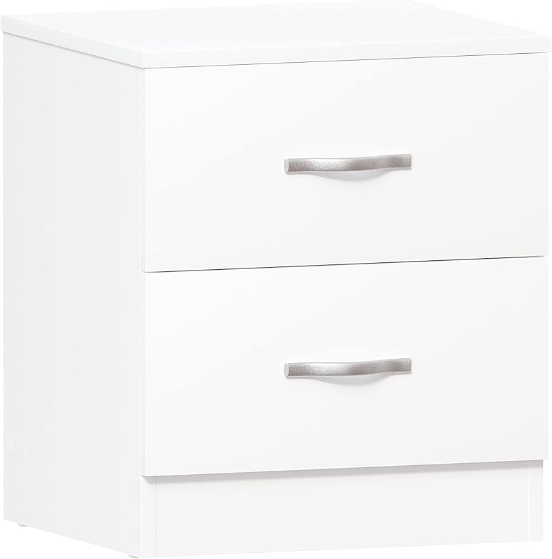 Vida Designs Bedside Table White 2 Drawers Rails 47 x 40 x 36 cm