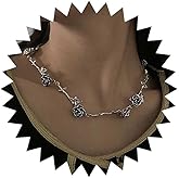 Iaceble Gothic Rose Flower Choker Necklace Silver Floral Bead Necklace Flower Branch Necklace Bead Flower Necklace Rose Floral Necklace Jewelry for Women