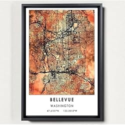 Bellevue Map Poster, Washington Map Art Poster, Map