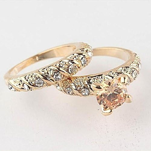 2pcs 18K Gold Filled Round Cut Wedding Engagement Solid Ring Size 7 8 9