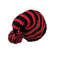 Sumolux Christmas Hat Warm Knitted Pom Stripe Cuff Beanie Stocking Cap for Kids Adult Autumn Winter Red Blue