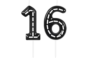 Hongplus Racing Cars Themed Birthday Candles for Cake, Black and White Stripes Candle, Number 16 Candle Happy Birthday Cake Topper for Boys Girls Racing Car Birthday Party Decorations Supplies Gifts