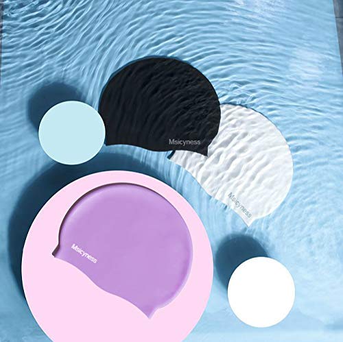 Msicyness Swim Cap for Men Women Silicone Swimming Hat for Adult Swimming Pool Laps Latex Rubber Reduce Water Intake Big Head Hair Guys Girl Bathing Cap (Purple)
