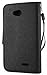 LG Realm case, Premium Slim and Durable PU Leather Wallet Flip Case Cover Stand with Card Holder and Strap for LG Realm LS620 (Black)