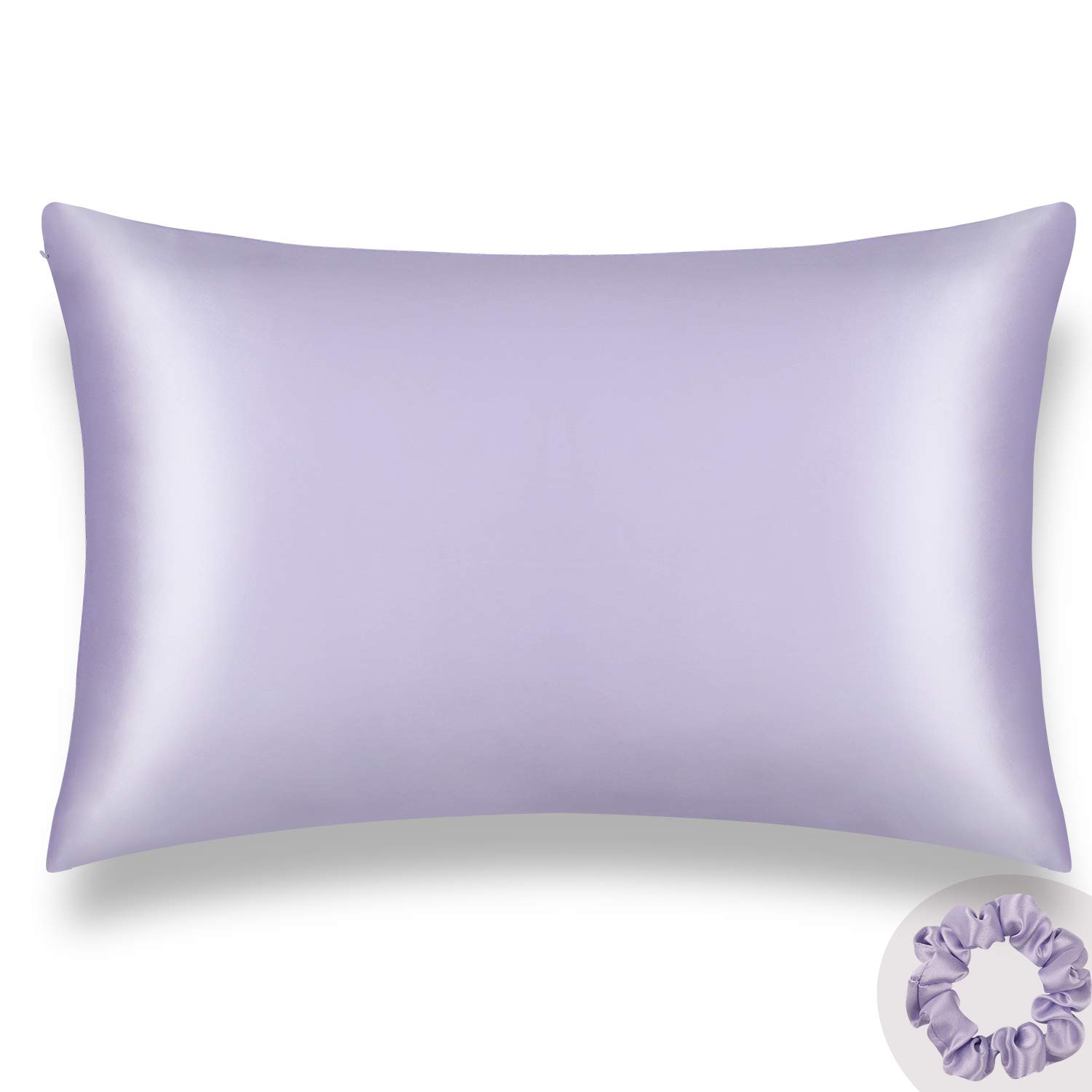 Silk Pillowcase Queen Size w/Random Color Silk Scrunchie Gift Set for Skin and Hair Care Beauty Sleep ALASKA BEAR Organic Best 100% Mulberry Silk Real Cooling Pillow Case (1pc, Lilac Lavender)