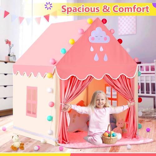 CENXI Kids Play Tent ，with Rug for Girls Large Fairy Playhouse for Kids Princess Castle Tent Gift Toys for Girl Toddler Children Play House (Tent with Rug)
