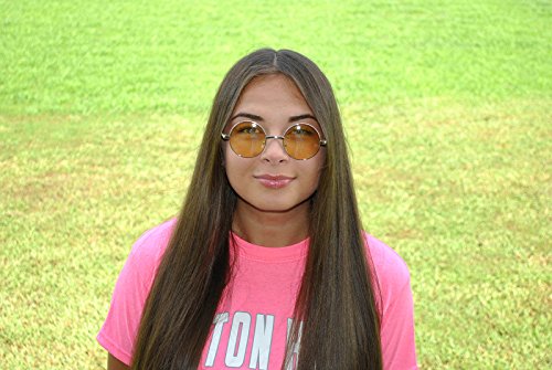 Round Retro Hippie Vintage Circle Style Tint Sunglasses Metal Silver Frame Yellow Lens Owl Brand