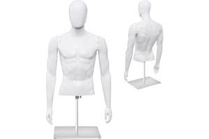 Goplus Male Mannequin Torso, PP Men Dress Form w/ Metal Stand, Adjustable Height, Flexible Components, Lightweight Male Mannequin Body for Tailor Shop, Shop Window, Home, White