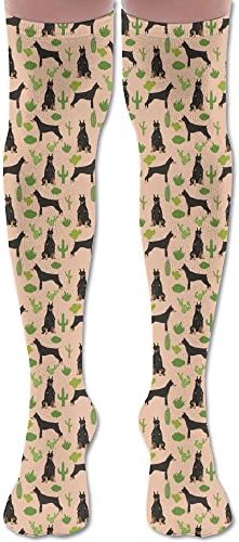 Doberman Desert Pinscher Dog Southwest Cactus Over Knee High Socks Sports Athletic Casual Tube