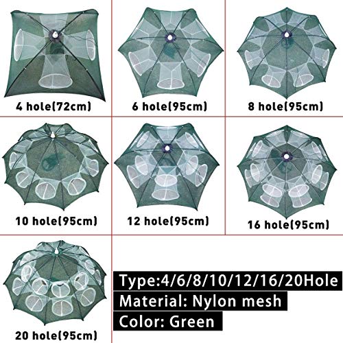 Chencheng Renforcement 4-20 Trous Automatique Pêche De La Crevette Nette Cage Nylon Pliable Crabe Nasse Cast épervier…
