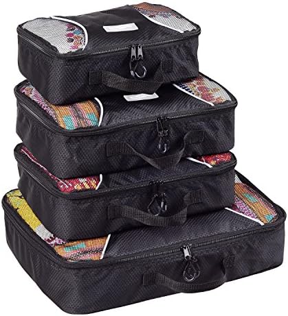 Woworld Travel 4 Set Packing Cubes, Durable and Waterproof 3 Various Sizes 2 Color Black/Blue Travel Accessories Luggage Packing Organizers For Backpack