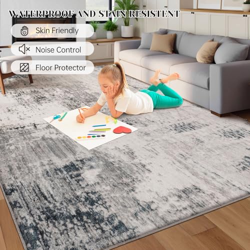 Calore Rugs for Living Room Soft Modern Carpet Non-Slip Bedroom Rug Large Short Pile Area Rugs Home Decor (Grey-Multi, 160 x 200 cm)