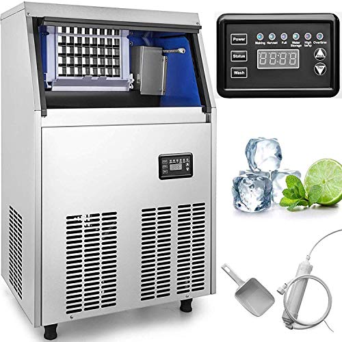 VEVOR 110V Commercial Ice Maker 88LBS/24H with 44LBS Storage Capacity 32 Cubes Per Plate Include Scoop and Connection Hoses for Bar Home Supermarkets, Sliver