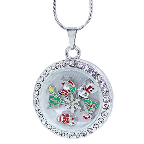 HotBuyKing TM: Floating Locket Rhinestone Round Locket Necklace *BONUS* Choose 5 Floating Charms from Photo