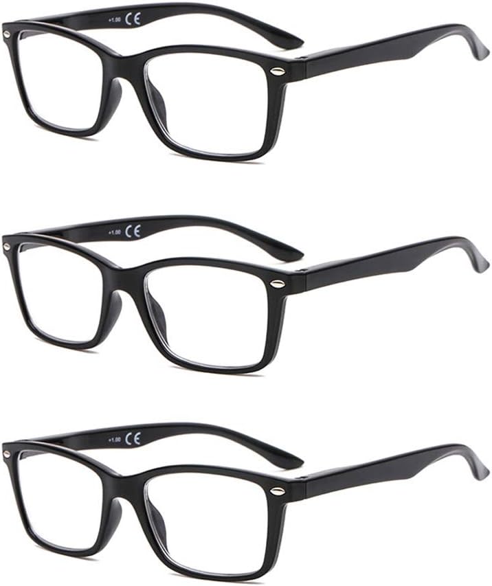 Suertree 3 Pack Reading Glasses Spring Hinge Computer Glasses Square Presbyopic Reader Glasses Aided Eyeglasses Unisex 2.0 BM151