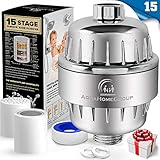 AquaHomeGroup 15 Stage Shower Filter with Vitamin C for Hard Water - High Output Shower Water Filter to Remove Chlorine and Fluoride - 2 Cartridges Included - Consistent Water Flow Showerhead Filter