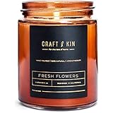 Craft & Kin Scented Candles, Premium Soy Candles for Men & Women | All-Natural Soy Wax Rustic Home Decor Scented Candles | Non-Toxic, Ultra Clean Burn Amber Jar Candles (Fresh Flowers Scent)