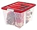 IRIS USA TB-56D Holiday Plastic Storage Tote, 3 Pack, Clear/Red, 3 Count