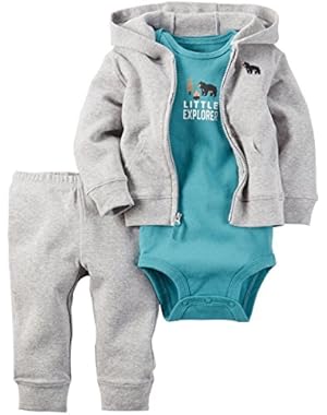 Baby Boys 3-Piece Short-Sleeve Safari Bodysuit, Little Explorer Bear, 9 Months