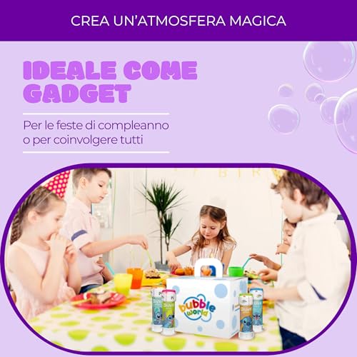 Bubble World Stitch Soap Bubbles for Children Ideal as a Gadget Birthday Children White Tubes with Integrated Red Blower Pack of 12 60 ml Made in Italy