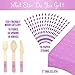 UNICORN BIRTHDAY PARTY SUPPLIES by The Party Emporium - Pink + Purple Themed Tableware ECO FRIENDLY Paper Plates - Cups - Napkins - Wooden Cutlery - Paper Straws - Serves 16 Guests - FREE BONUS Fun Unicorn Name Game