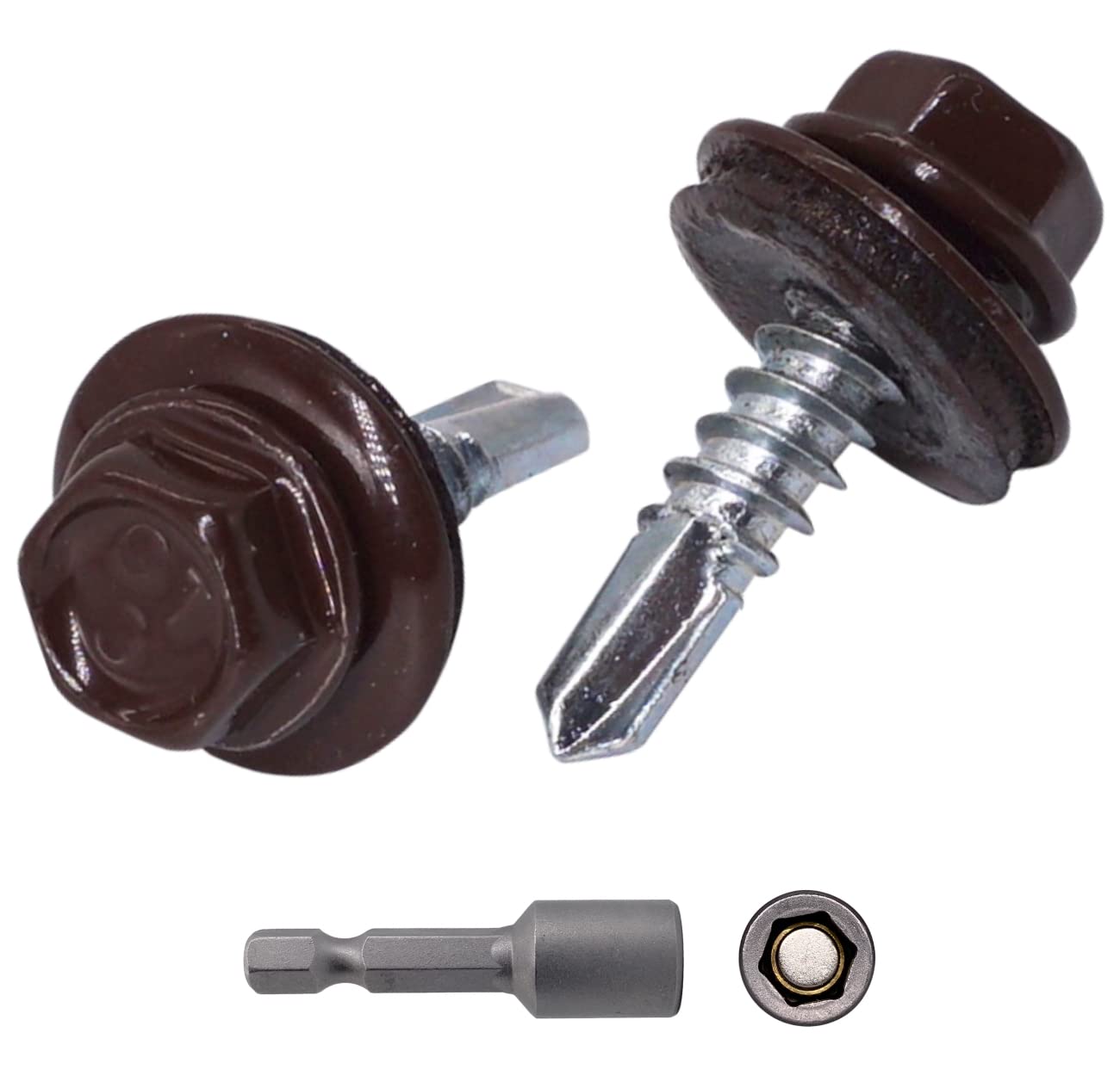 SKIR'CO (Pack of 200 pcs) Metal Roofing Screws, 4.8 x 19 mm Painted Self-Drilling Screws With EPDM Washers, Sheet Metal Hex Screw (200, Chocolate Brown RAL 8017)