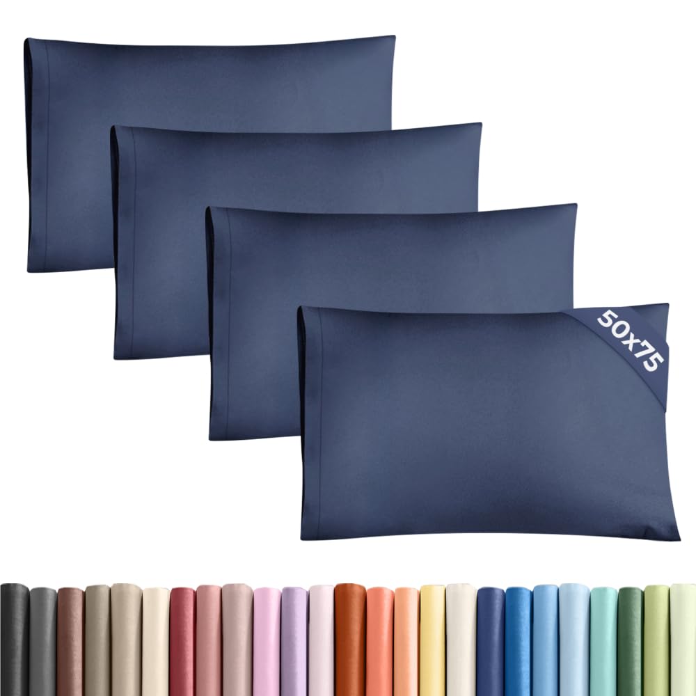 Pillowcases 4 Pack Standard Size 50x75 cm Navy Blue, Brushed Microfiber with Envelope Closure, Extra Soft Breathable Cooling Pillow Cases, Wrinkle Free Machine Washable Pillow Covers, OEKO-TEX