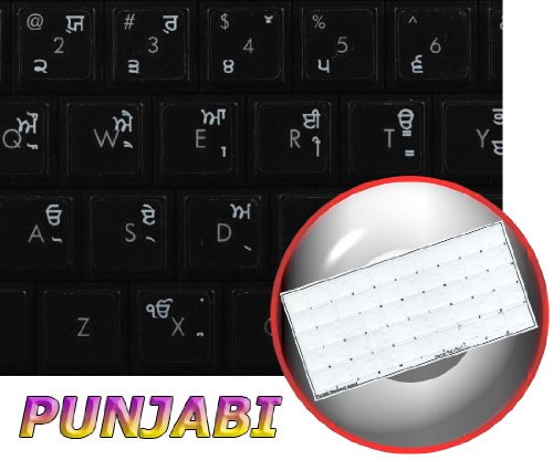 PUNJABI KEYBOARD LABELS ON TRANSPARENT BACKGROUND WITH WHITE LETTERING (14X14)