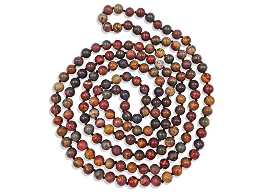 MGR MY GEMS ROCK!6-8MM Beaded and Hand Knotted Polished Genuine Stone Multi-Layer Long Endless Infinity Chakra Mala Style Statement Necklace for Men or Women, 60 Inch Long.