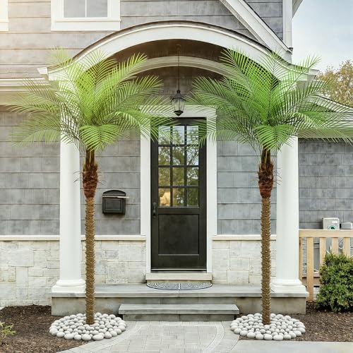 ZEEOZE 210 cm Artificial Palm Tree Phoenix High Artificial Palm Trees with 15 Adjustable Leaves Faux Phoenix Palm Trees for Outdoor Terrace, Swimming Pool, Home Office, Living Room, Garden (2 Pieces