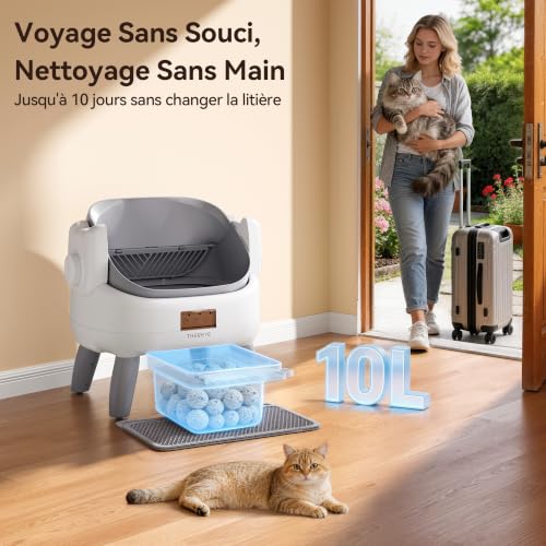 Thereye Self-Cleaning Automatic Cat Litter, 10 L, 11 Anti-Pinch Sensors, WiFi 2.4GHz App, Triple Anti-Odour, Access On, Silent <35dB