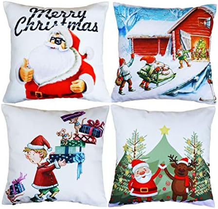 sykting Square Pillow Covers Set of 4 Decorative Cushion Covers 18" x 18" Throw Pillowcases with Santa Claus