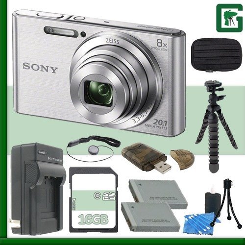 Sony DSC-W830 Digital Camera (Silver) + 16GB Green