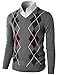 Mens Casual Slim fit V-Neck Long Sleeve Argyle Pullover Sweater