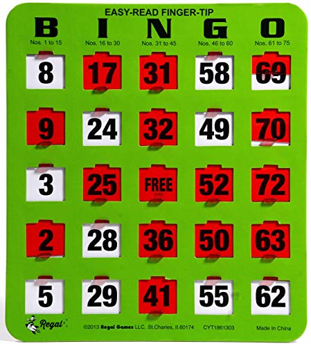 View 1 of Regal Games Easy Read 5-Ply Jumbo Finger-Tip Shutter Slide Bingo Cards