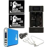 2-Pack Panasonic Lumix DMC-LX1-K Battery with Universal Charger, 10400mAh Portable External Battery Charger, Dual USB Car Plug & Multiple USB Charger - Replacement Fujifilm NP-70 Digital Camera Battery and Charger