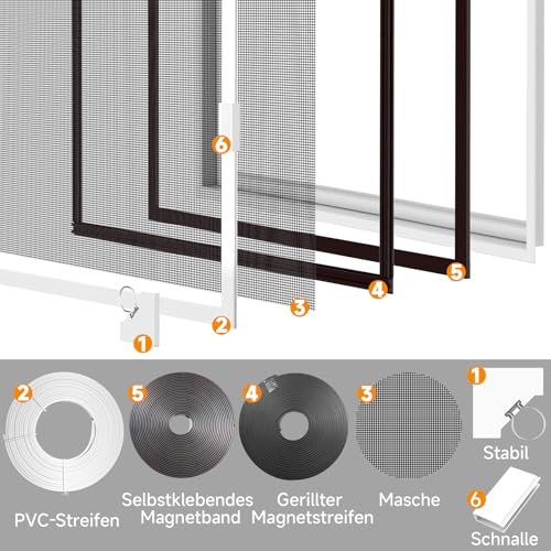 OWYR Fly Screen Window Magnet, 120 x 130 cm, White Frame with Grey Net | Insect protection, mosquito net window, DIY adjustable, fine plastic mesh, fibreglass net, fly screen roof window
