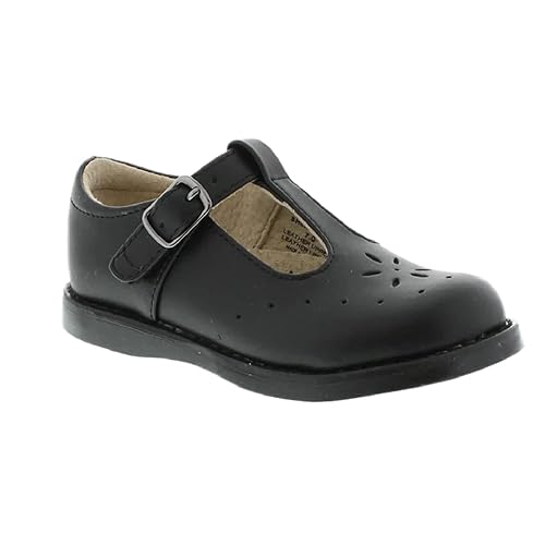 FOOTMATES Sherry Mary Jane Hook and Loop Leather T-Strap Shoes with Wide  Toe Box and Custom-Fit Insoles, Non-Marking Outsoles Black, 13 Little Kid 