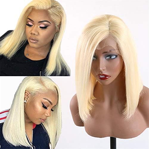 Cool2day 613 Blonde Lace Front Remy Human Hair Wigs Glueless Bob Cut Wigs Straight Transparent Short Wigs Honey Blonde Remy Hair for Women (10 inch 150% Density)