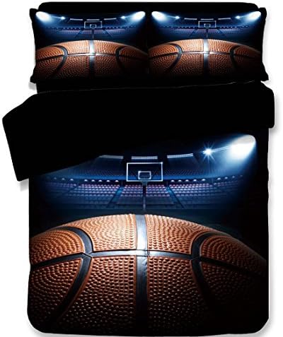 3 Pieces Bedding Sets Home Comforter Duvet Cover Sets Bedspread for Childrens/Kids/Teens/Adults- Basketball Print Queen Size