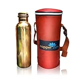 CopperZen Copper Water Bottle with Insulated Travel Bag and Adjustable Strap - Red