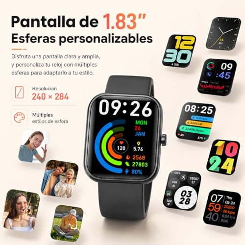 EASYTAO Smartwatch, Reloj Inteligente Hombre, Llamadas por Bluetooth, Monitorización del sueño, con el Asistente de Voz Alexa, Monitoreo de Salud Las 24 Horas, Impermeable IP68, Negro