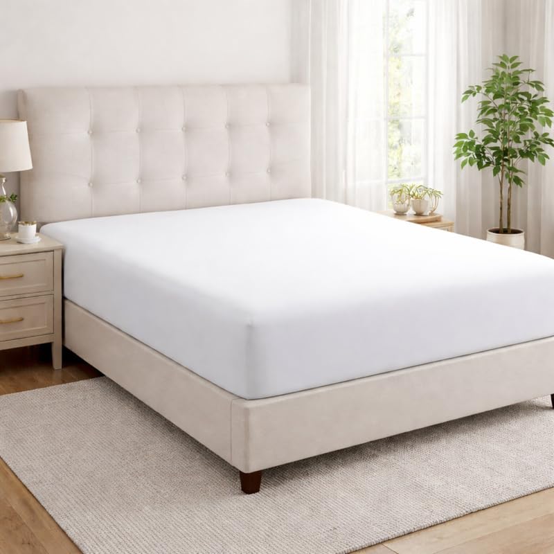 INDUS TEXTILES 100% Cotton Extra Deep Fitted Sheets 40CM Thread Count 200,White- King