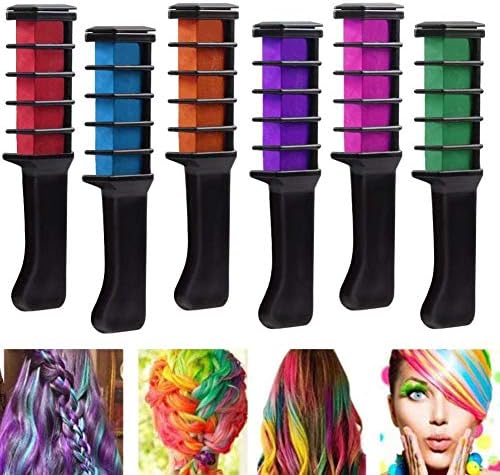 Samidy Hair Chalk Comb,6Pc Temporary Hair Chalk Colour Set, Mini Instant Hair Chalk Comb with Disposable Gloves and Shawl for Kids Hair Dyeing,Party,Christmas and Cosplay DIY