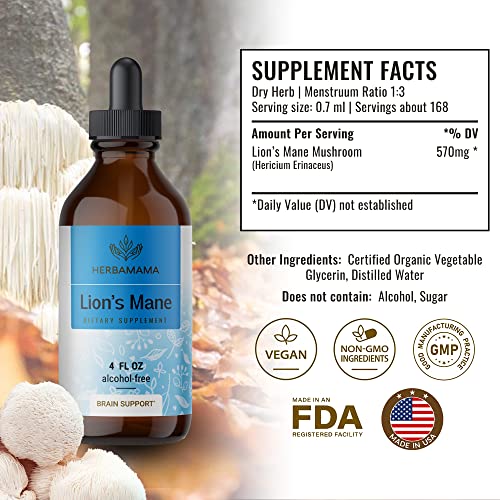 HERBAMAMA Lions Mane Liquid Extract Lions Mane Mushroom Supplement