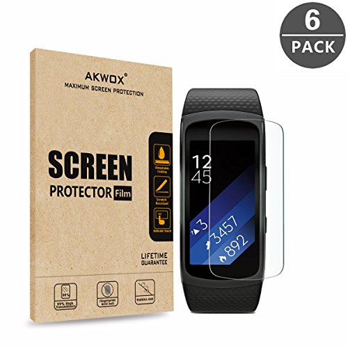 (Pack of 6) Gear Fit 2 Screen Protector, Akwox [HD Clear][Anti-Glare][Anti-Bubble] Full Coverage TPU Screen Protective Film for Samsung Gear Fit 2
