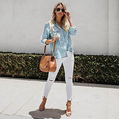 GOWOM Sexy Tops for Women Clothes for Women Kimonos for Women Womens Kimono Women Kimono Womens Kimonos Women Kimonos Womens Kimono White Kimono Cardigans for Women (Blue,Medium) - Thumbnail 4