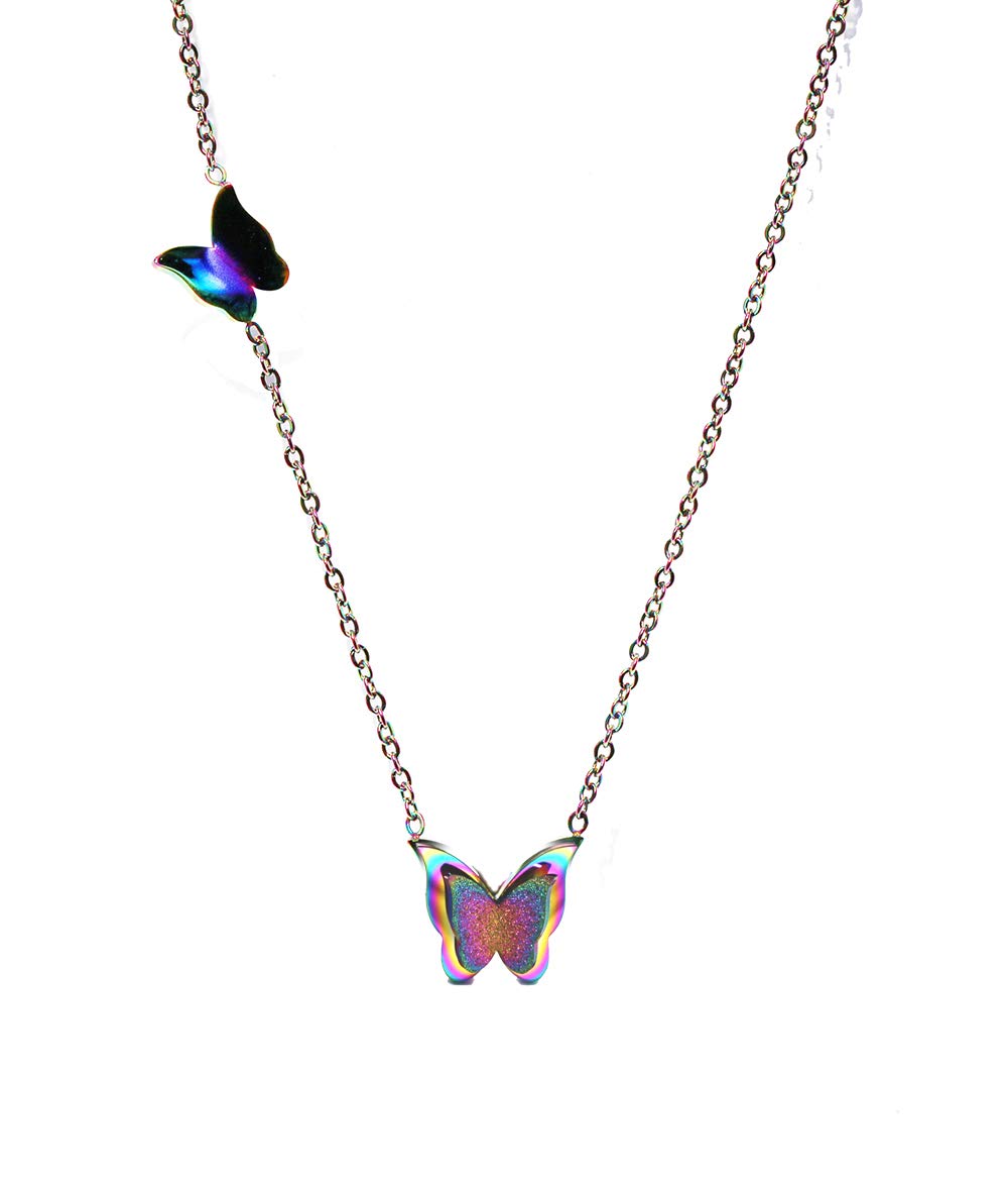Kaguyo Butterfly Necklace for Women, Surgical Steel necklace, Stainless Steel Rainbow Butterfly Pendant Necklace for Girls Birthday Gift