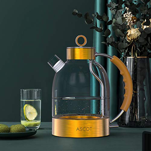 Electric Kettle, ASCOT Electric Tea Kettle 1.7QT, 1500W Glass Electric