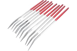 Bestgle 10 Pcs Assorted Diamond Mini Riffler Needle File Set, Round Shape Handle Carving Craft Handy Curved Files Alloy Lapid